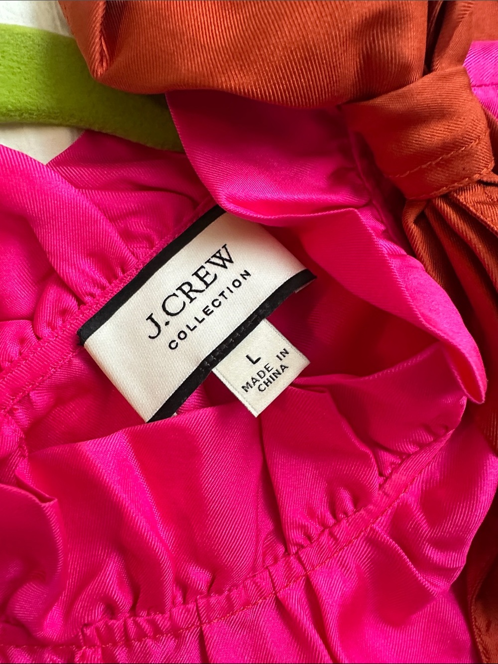 J. Crew Hot Pink Ruffle-Neck Sleeveless Camisole with Rust Shoulder Bow - Picture 4 of 4
